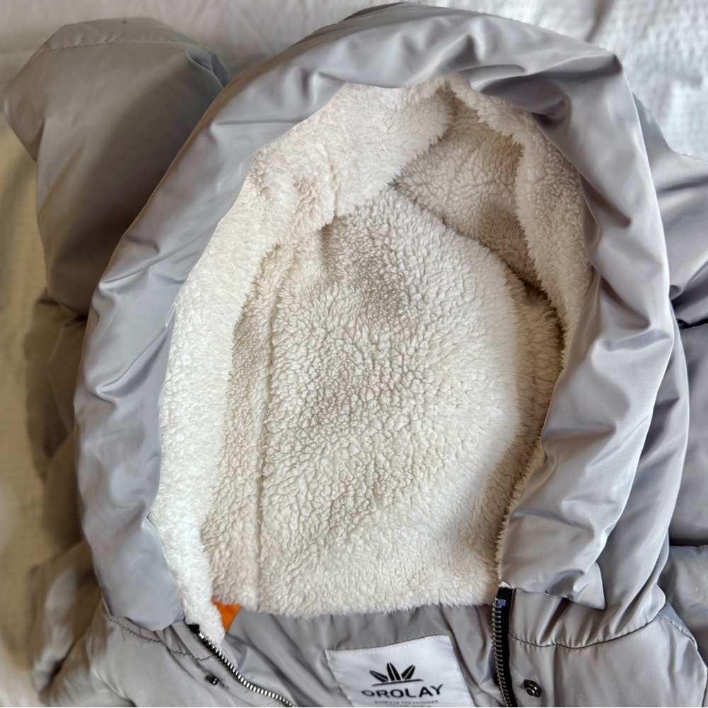 Orolay Gray Down Puffer Coat Small | Sherpa Hood 6 Pocket Side Zip Winter Jacket - Picture 13 of 14